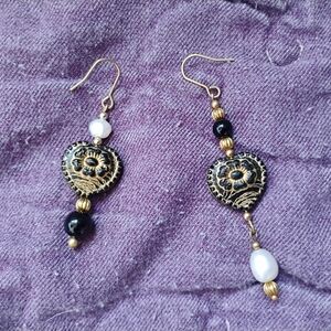 Black Hearts With Pearls Handmade Earrings